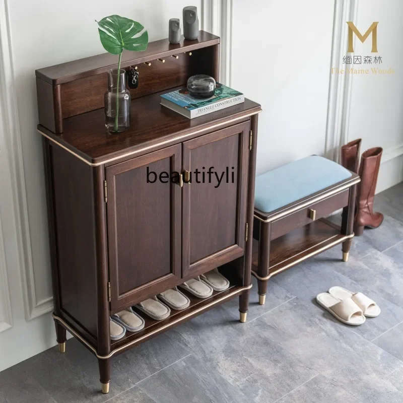 

smt03 Piano Player Shoe Cabinet Solid Wood Light Luxury Entrance Cabinet New Chinese Style Home Foyer Partition Complete Set