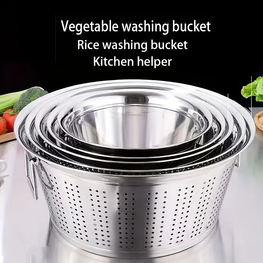 50cm Stainless Steel Washing Basket, Rice Strainer, Water Draining Basket, Hotel Banquet School Kitchen Use, Freestanding Design
