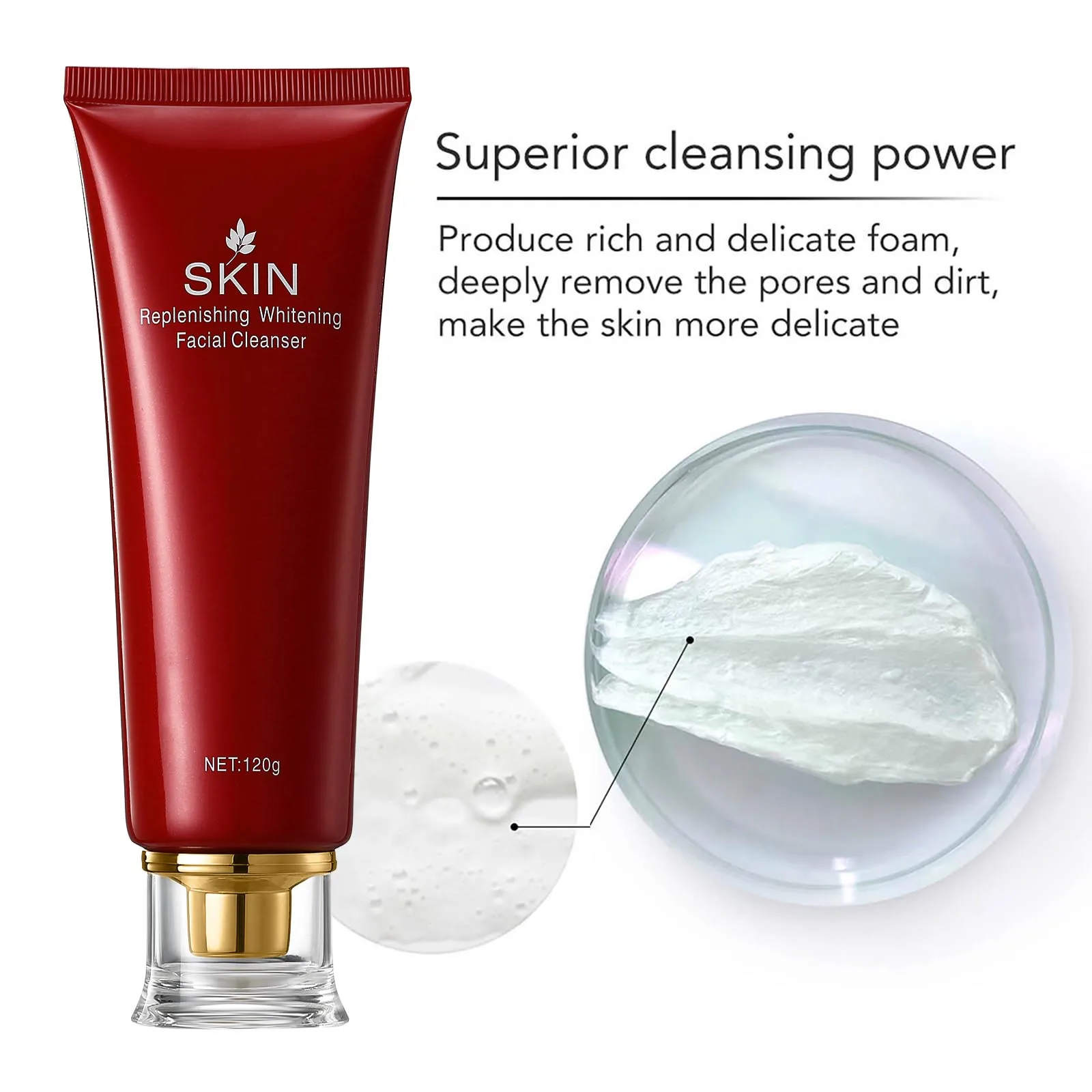 AILKE Replenishing Whitening Facial Cleanser, Deep Clean Daily Face Wash, Lightening, Remove Dirt, Oil & Makeup Residue, 120ml