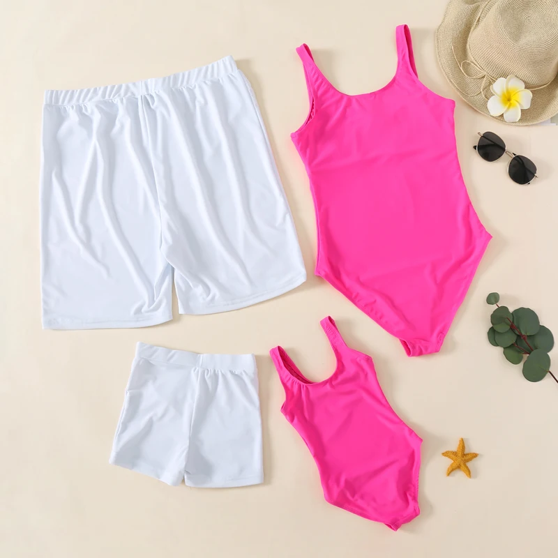 Swimsuit Family Matching Outfits One-Piece Mother Daughter Swimwear Beach Mommy and Me Clothes Father Son Swim Shorts  Q..O