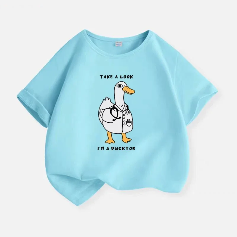 Funny I Am A Ducktor Cartoon Duck Graphic Toddler Yellow Tee Short Sleeve T Shirt Humor Animal Pattern Children Daily Clothes