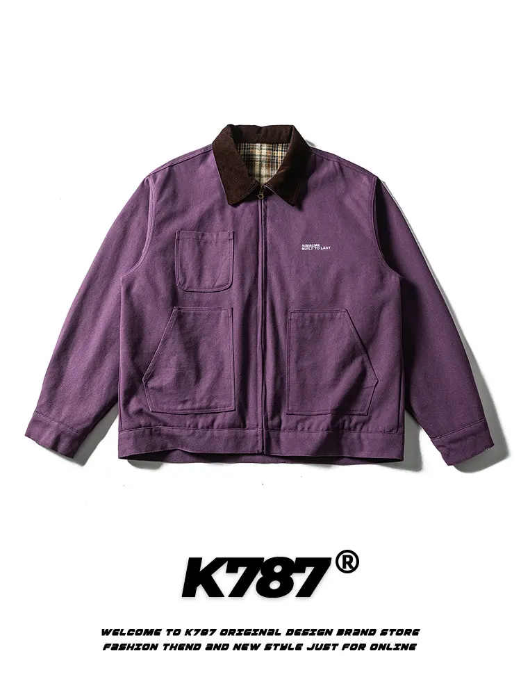 

Cleanfit K787 American Retro Barn Sle Color Blo Collar Jaet ex Trendy Brand Multi ket Workwear Outerwear