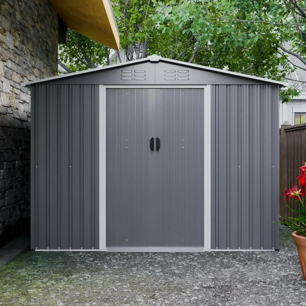 

Outdoor Storage Shed, 8x6 FT Galvanized Steel Metal Sheds, Lockable Waterproof Tool Storage Sheds for Garden, Patio