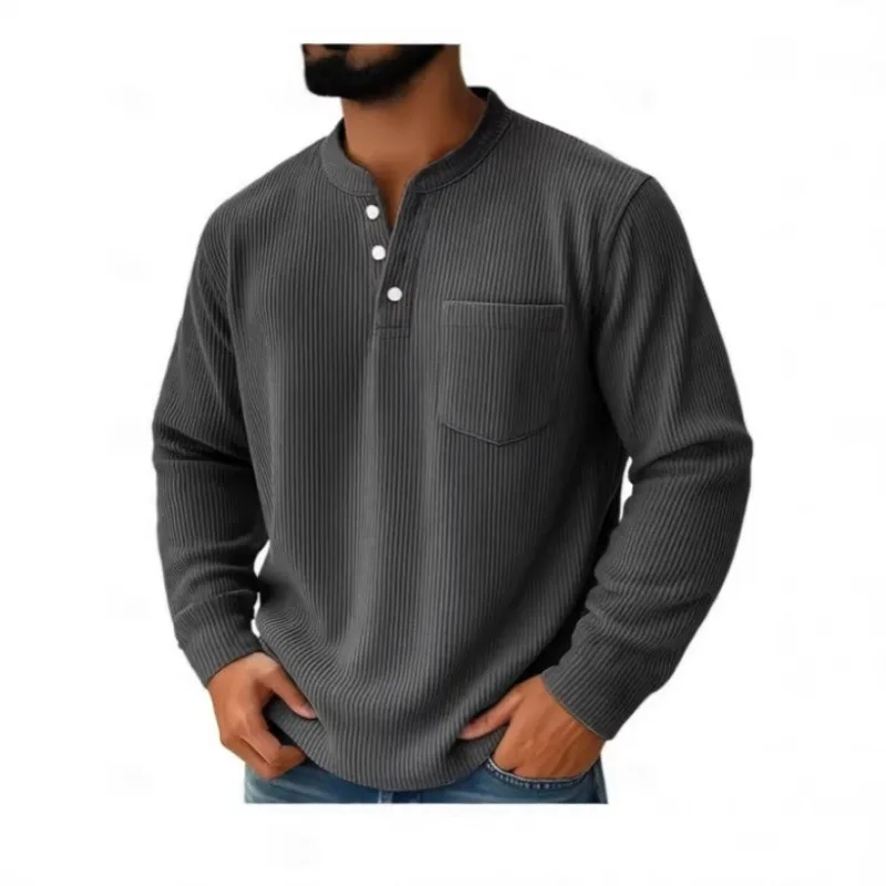 The New Solid-color Corduroy Three-button Shirt Collar Men Cross-border European and American Men's
