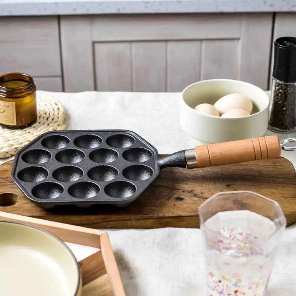 Cast Iron Takoyaki Grill Pan Durable Kitchen Cookware Mold For Quail Eggs And Meatballs Induction Compatible Home Cooking Tool