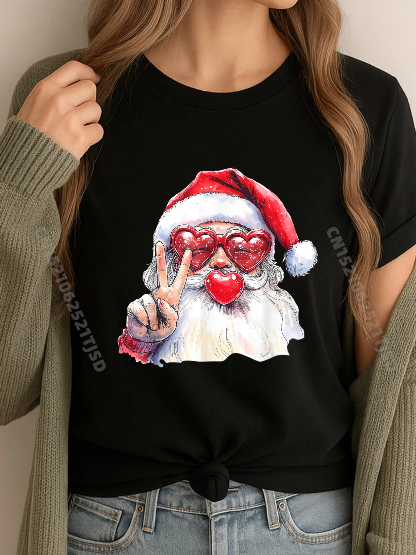 

Ретро Санта-Клаус, солнцезащитные очки с пузырьковым сердечком, милая футболка большого размера с Рождеством, рубашки для взрослых, Camisetas Hombre, День матери