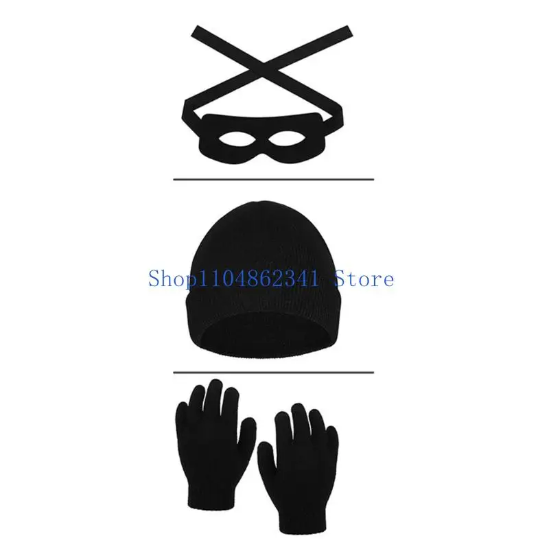 5asd – ensemble costumes voleur, accessoires voleur, t-shirt, bonnets, gants, masques pour les yeux, sacs d'argent pour