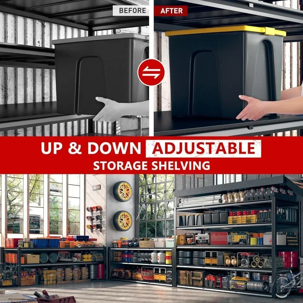 60インチ幅ガレージシェルフ、3000LBS耐荷重ガレージシェルフ、頑丈な収納棚、5段メタルシェルフ、倉庫用調整可能ユーティリティラック