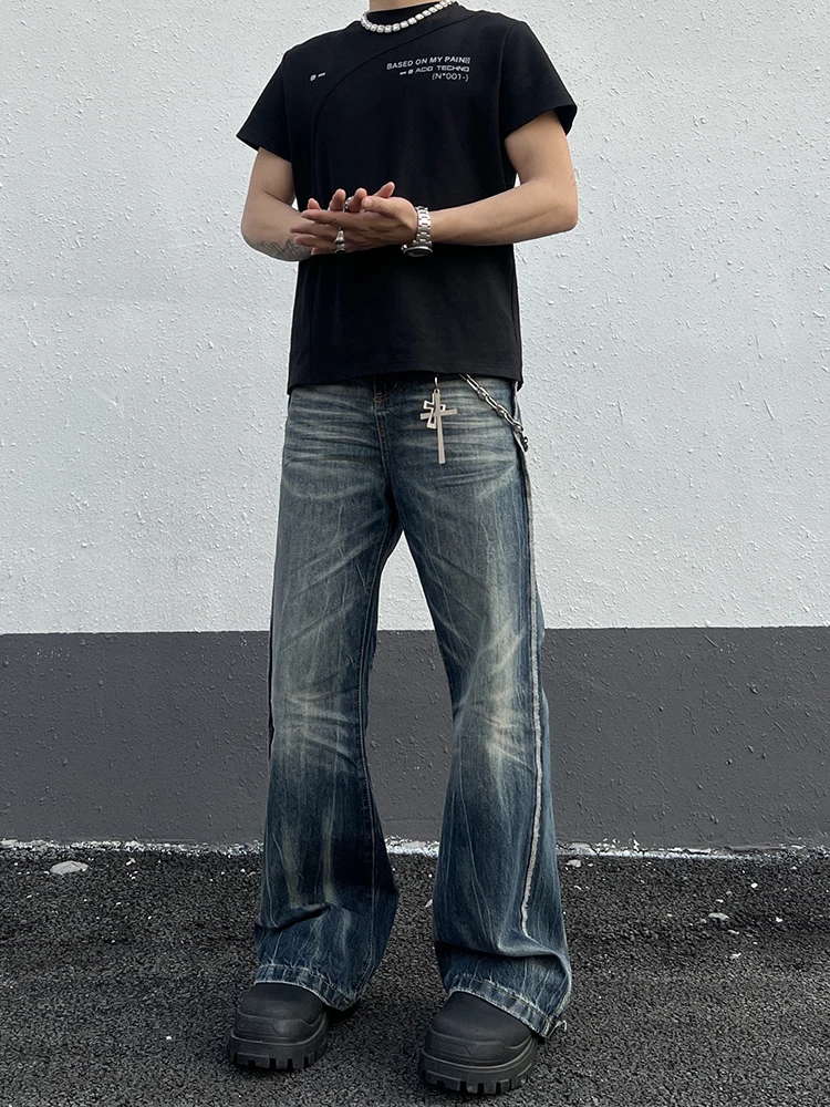 

Ретро-джинсы Cleanfit с микро-клешем для мужчин и женщин, в американском уличном стиле, с дырками и принтом в виде молнии