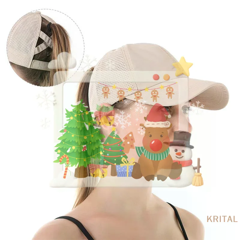 Women's Cross-Mesh Baseball Cap Breathable Quick-Dry Summer Solid Color Sunscreen Hats Ponytail Baseball Cap