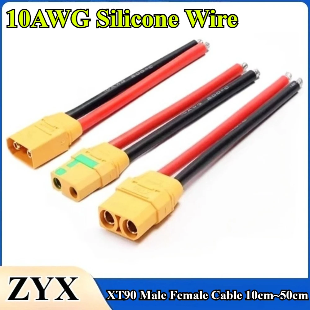 

XT90 XT90H XT90-S Spark Proof Male Female Plug Lithium Battery Connector Cable With 10cm~50cm 10AWG Silicone Wire Extension Wire