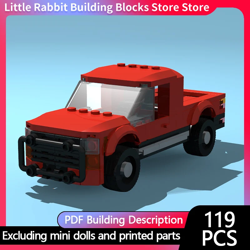 City Car Model MOC Building Bricks Red Freight Pick-Up Truck Modular Technology Children Holiday Gifts Assemble Toy Suit