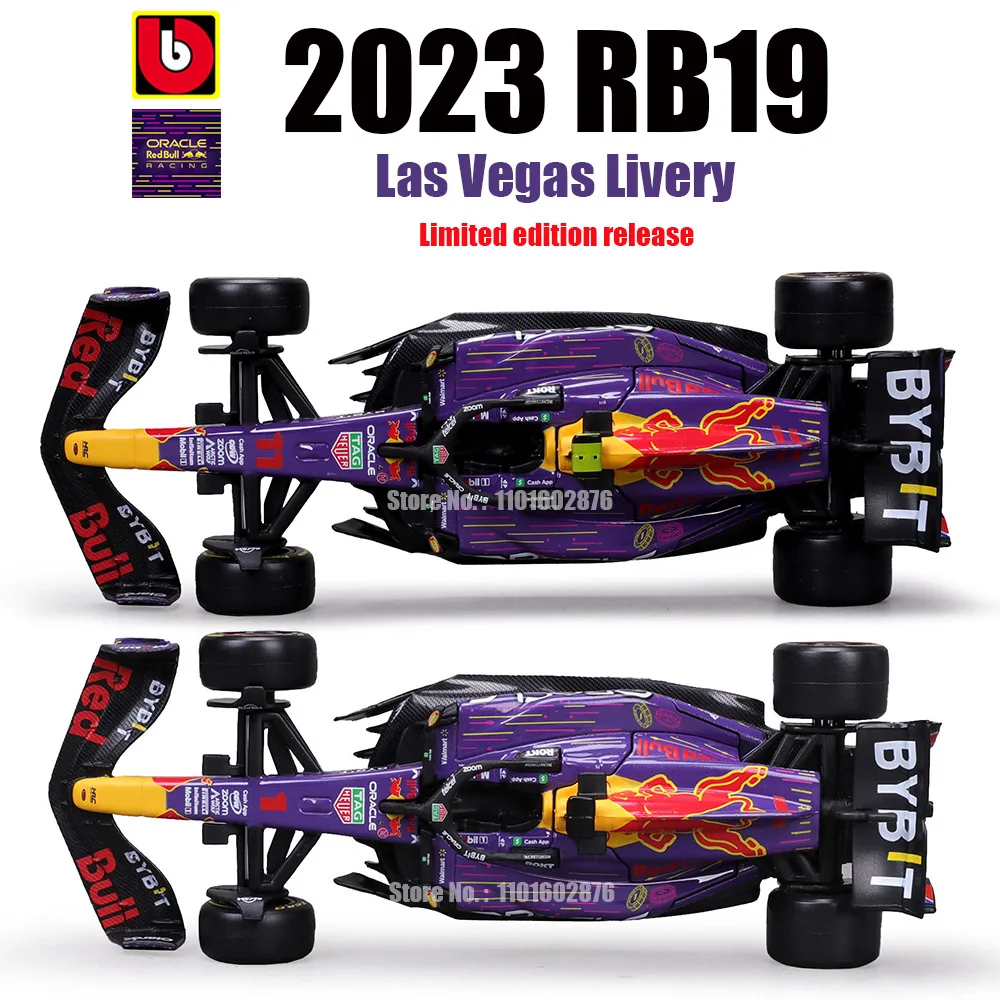 Bburago 1:43 F1 Red Bull Racing TAG RB19 2023 Las Vegas Livery #1 Verstappen #11 Perez Alloy Car Die Cast Model Toy Collectible