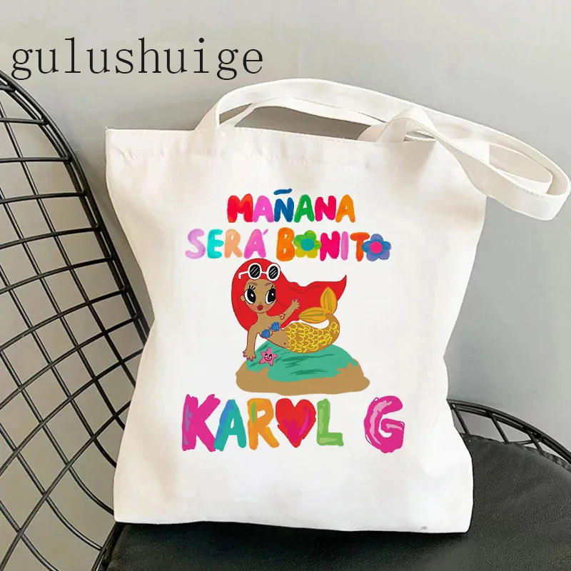 Karol G Eco Canvas Shopper Bag Manga Tote Harajuku Women Shoulder Bag Bichota Manana Sera Bonito Shopping Bag