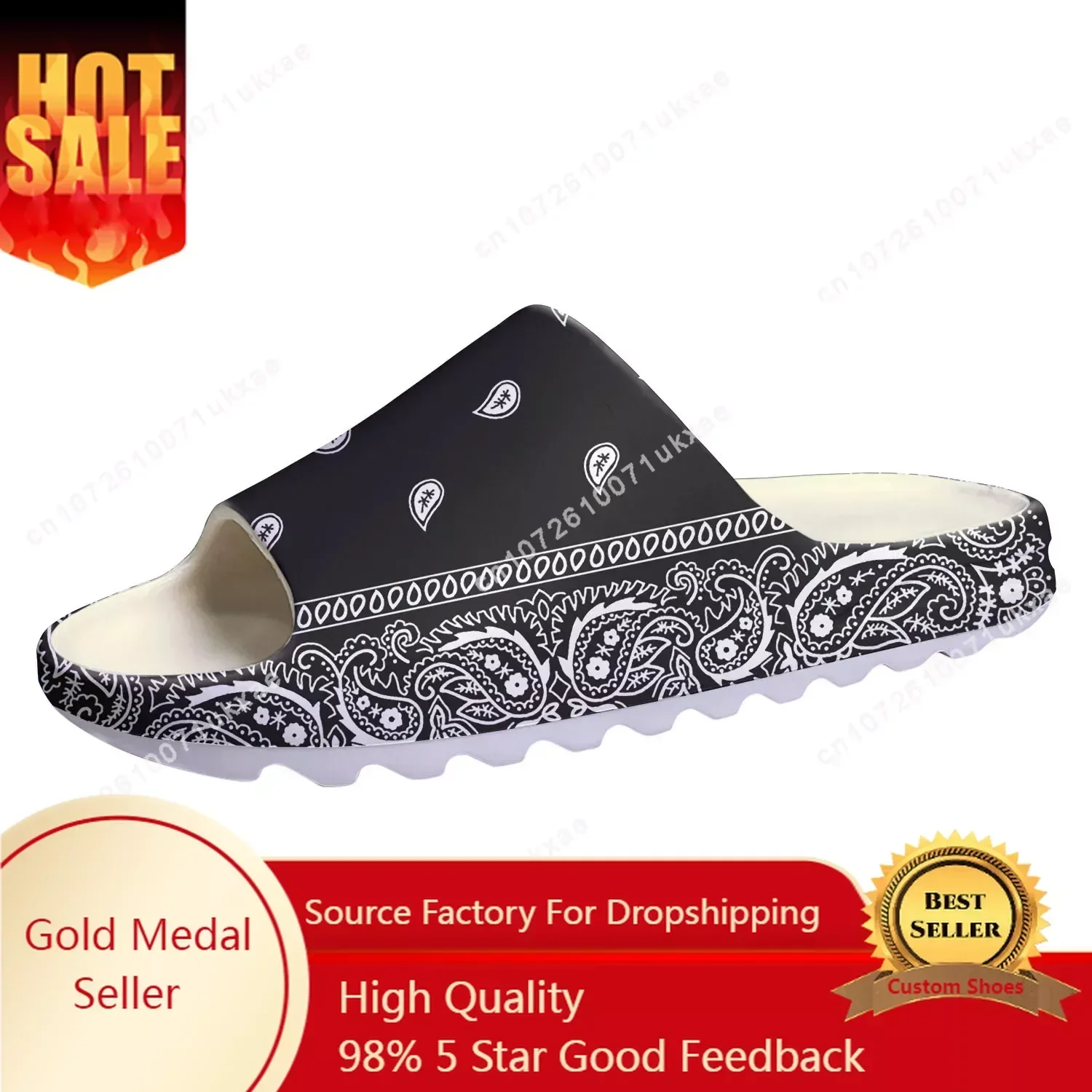 

Bandana Paisley Soft Sole Sllipers Home Clogs Black White Blue Step On Water Shoes Mens Womens Teenager Step in Custom Sandals