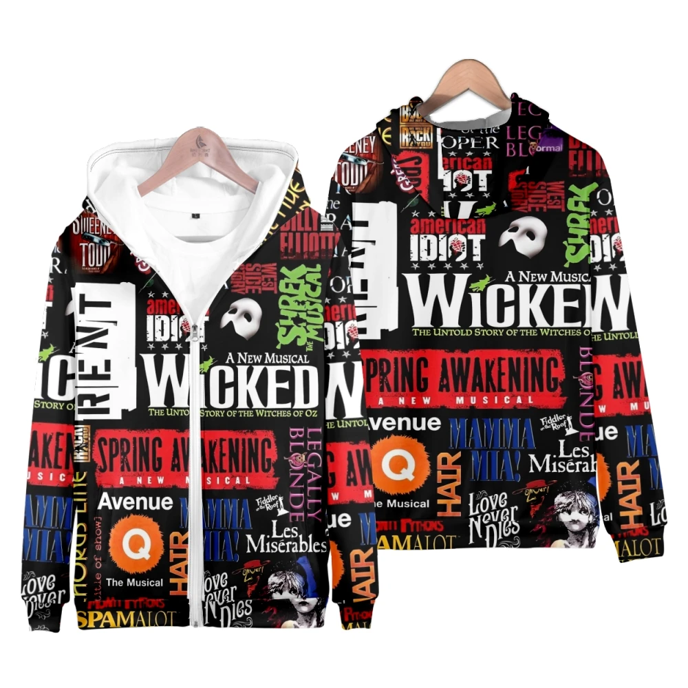 WICKED The Musical 3D Print Zip Up mujeres/hombres Sudadera con capucha Hip Hop Elphaba Cosplay niños/niñas niños chaqueta con capucha con cremallera