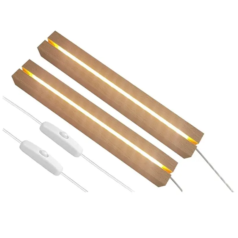 

【ВЕРСИТЕЛЬ 】2 шт. светодиодный деревянный светильник, прямоугольная хрустальная деревянная подставка с подсветкой, сквозной слот 5,2 мм с цветными огнями