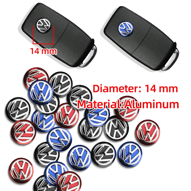 Emblemas de Repuesto para Llaves de Coche de 14 mm, Pegatinas para Llaves de Coche Volkswagen VW Polo Passat B5 B6 B7 T4 T5 Golf 4 5 6 Tiguan Jetta GTI