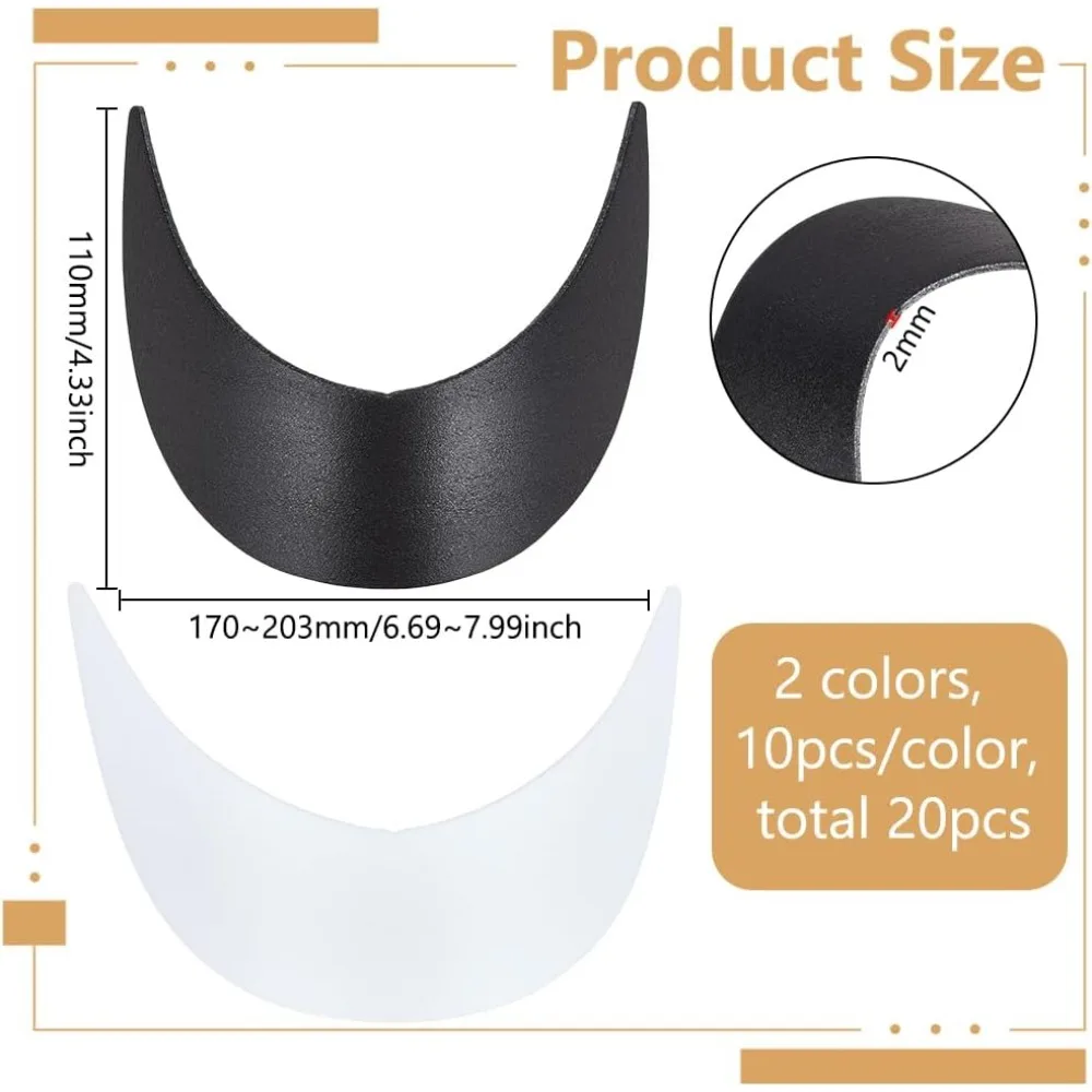 20Pcs 2 Colors Baseball Cap Visor Insert Black & White Ball Cap Form Shaper Plastic Hat Brim Baseball Hat Shaper Bump Cap Insert