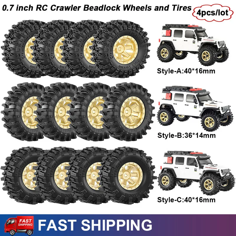 4pcs 0.7 Inch Brass Beadlock Wheels Rims Tires Set for 1/30 Axial SCX30 Ford Bronco Jeep Wrangler K10 Ascent-32 Upgrade Parts