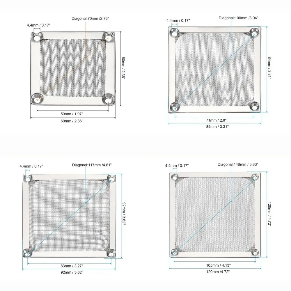 Mesh Cover Anti Rust Computer Fan Filter Grills Aluminum Silver Black Dust Filter Cover Dust Cover Computer Cooling