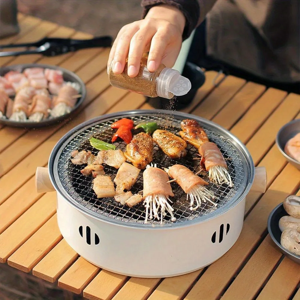 Parrilla Portátil de Acero Inoxidable, Estufa de Carbón Pequeña para Mesa con Rejilla de Cocción Desmontable para Uso Doméstico