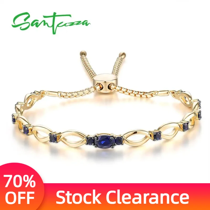 

SANTUZZA Silver Bracelet For Women Authentic 925 Sterling Silver Blue Nano Cubic Zirconia Adjustable Bolo Bracelet Fine Jewelry