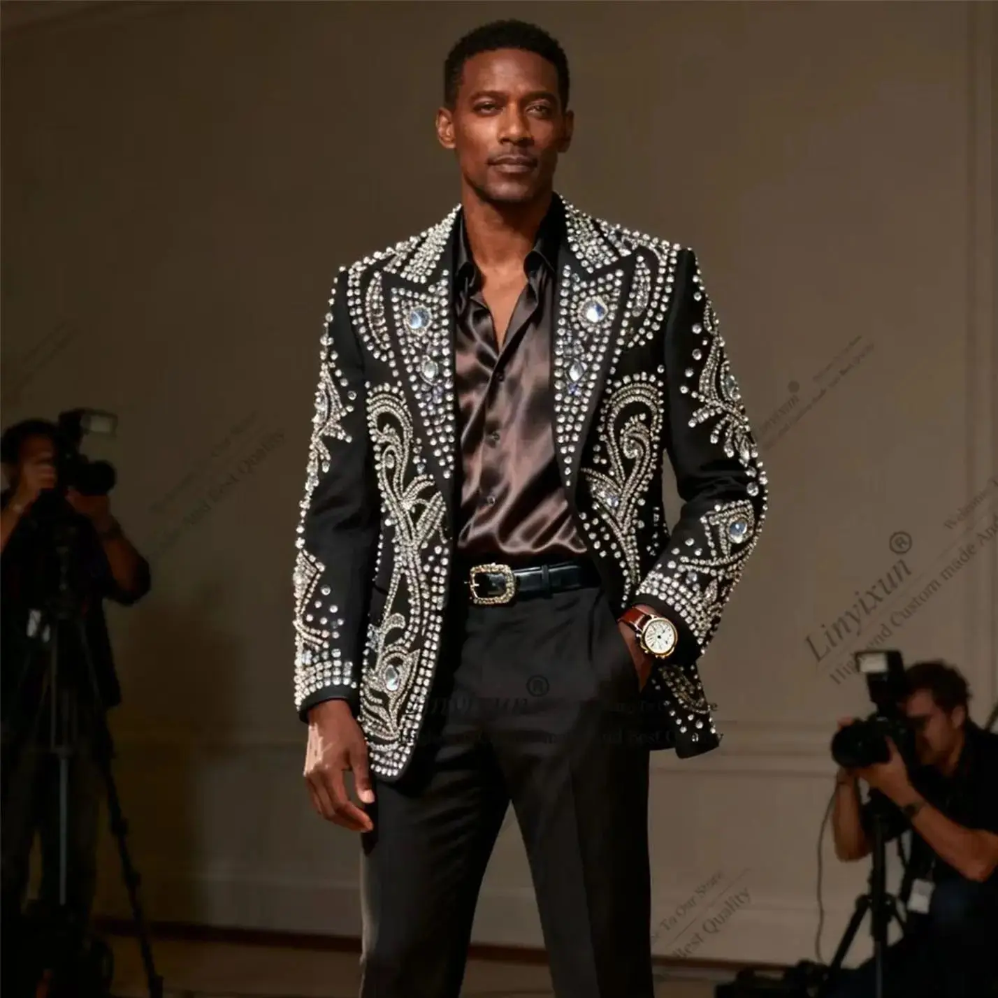 

Элегантные свадебные смокинги, роскошные мужские костюмы со стразами и бисером, облегающие Ropa hombre, комплекты из 2 предметов, мужские пиджаки для жениха по индивидуальному заказу