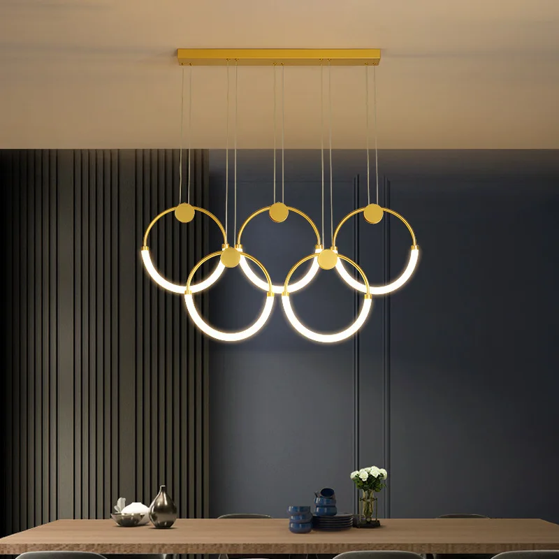 

Modern Dining Room Chandelier Lighting Golden Ring Chandelier Nordic Interior Lights Living Room Kitchen Office Hanging Lights