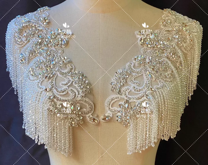Wedding dress handmade beaded lace tassel applique