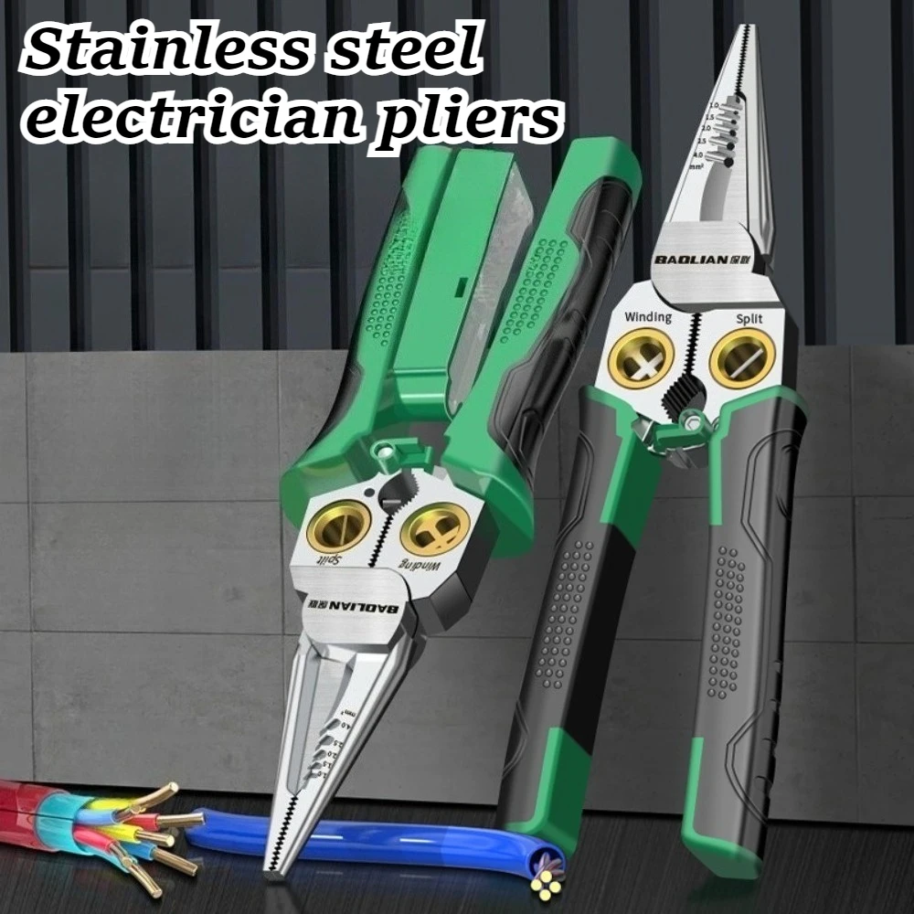 Stainless Steel Pliers Electrician Electricity Wire Stripper Multifunctional Cable Peeler Durable Mechanical Workshop Tool