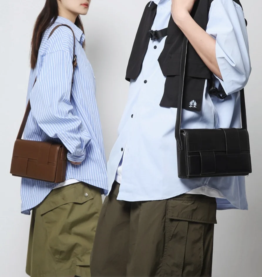 

2026 New Fashion Weave Men Crossbody Bag Casual Business Pu Leather Men's Messenger Woven Vintage Shoulder Handbags Bags сумка