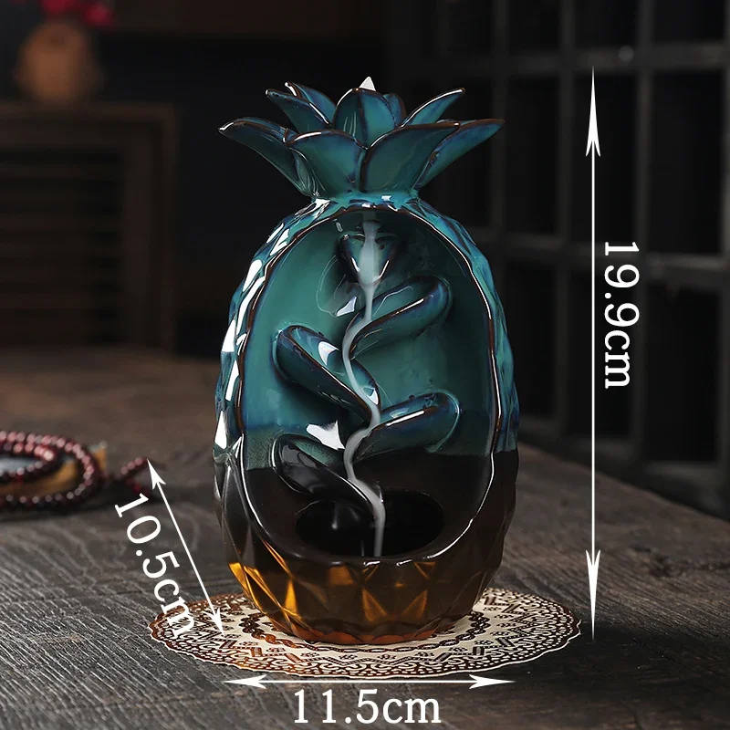 Ceramic Pineapple Handicraft Incense Holder Backflow Waterfall Smoke Home Decor Best Valentine's Gift