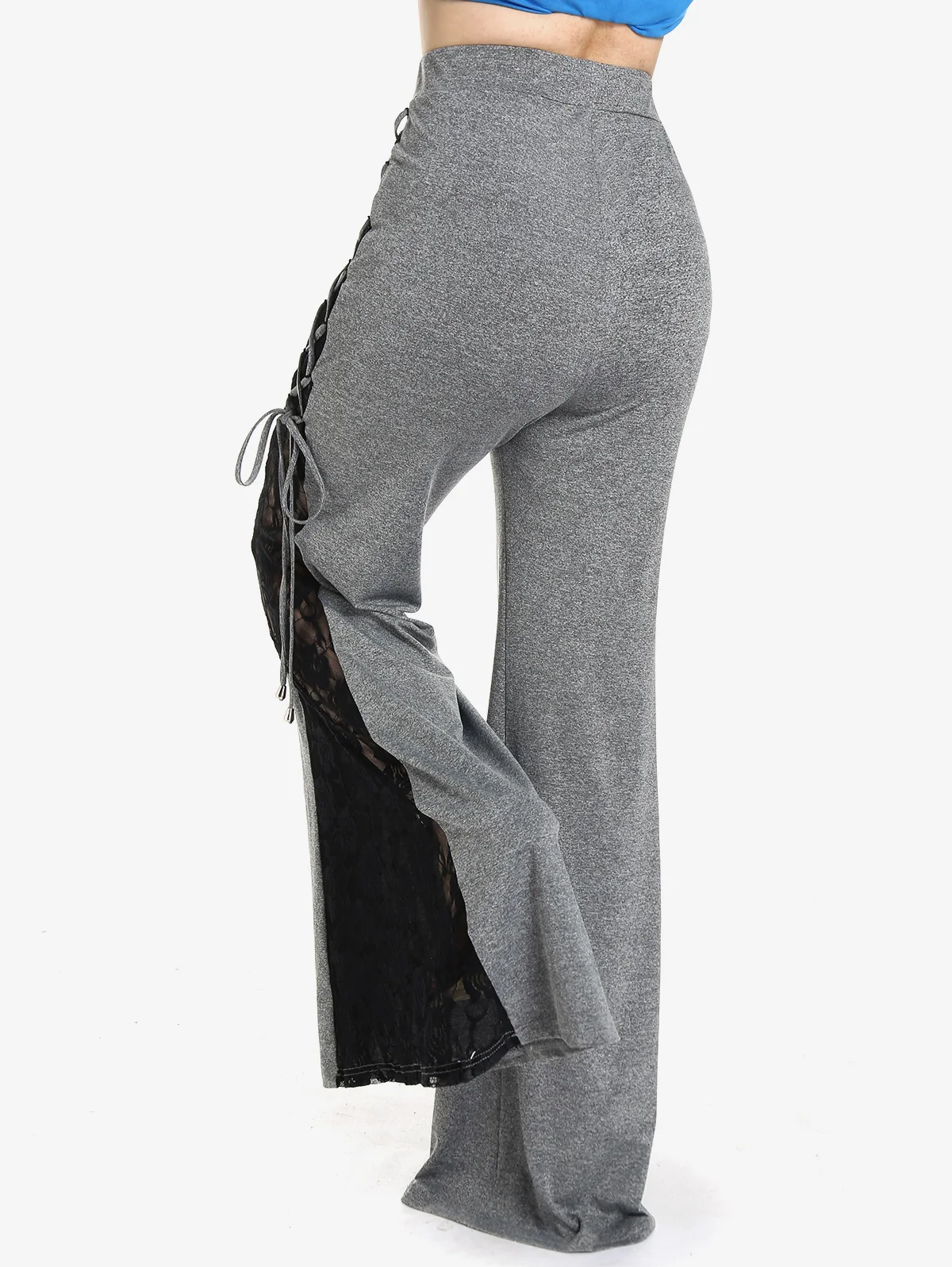 ROSEGA-Calça Flare Feminina de Cintura Alta, Painel de Malha Preta, Fivela Corrente em Camadas, Fundo Sino, Calças Góticas, Nova Moda, Tamanhos