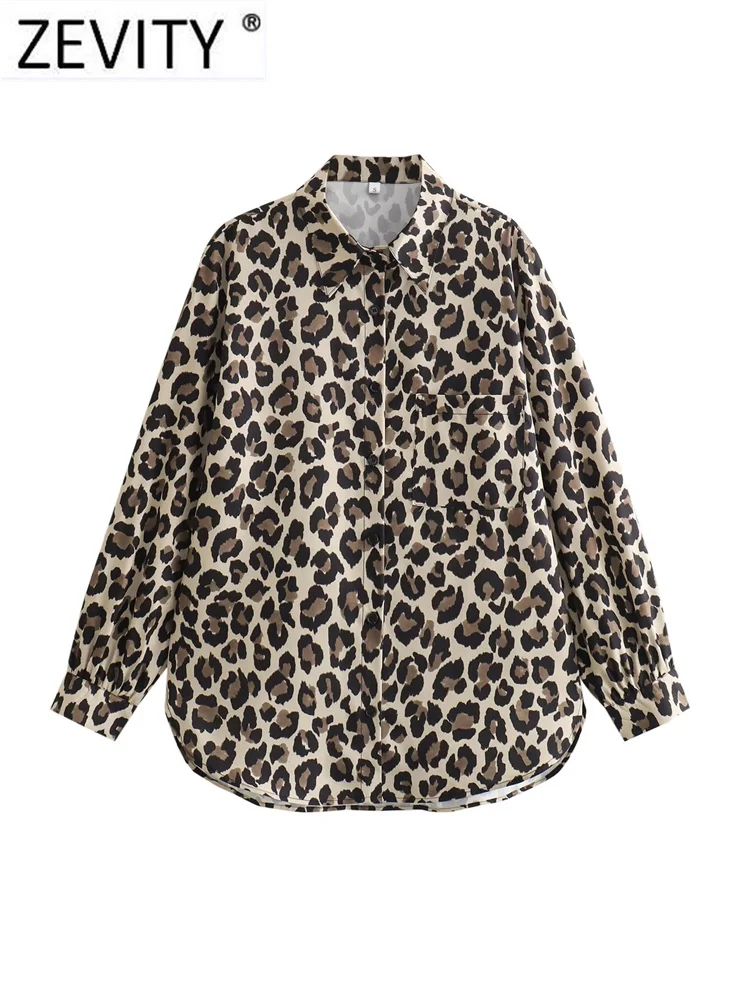 Zevity New Women Fashion Leopard Print Casual Loose Blouse Office Lady Chic Long Sleeve Pocket Shirt Chemise Blusas Tops LS268