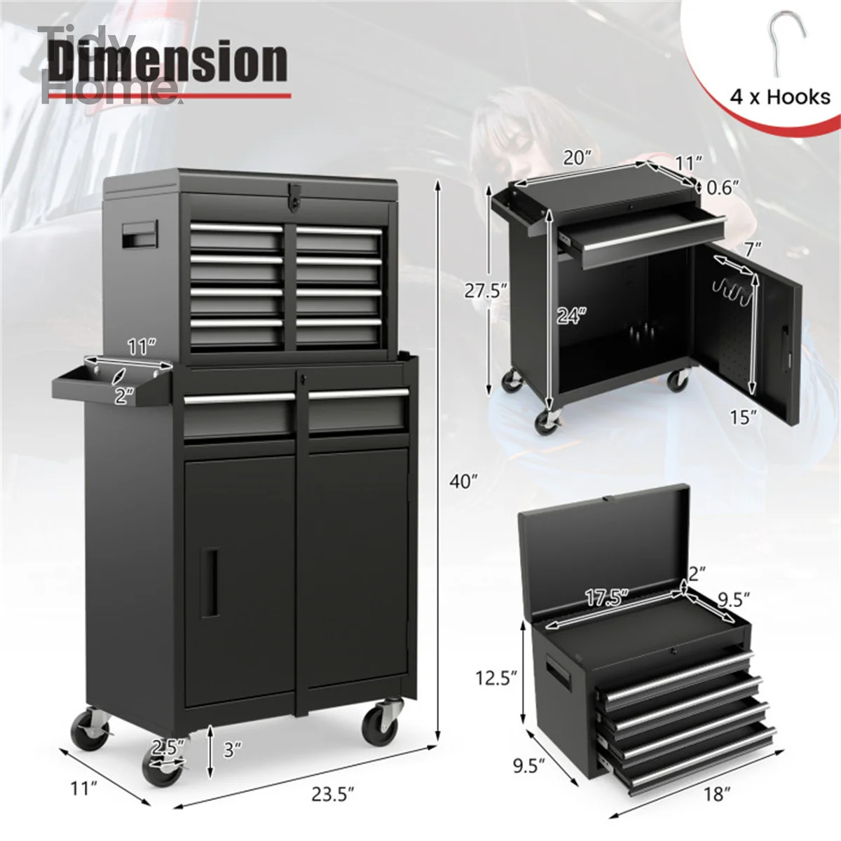 Rolling Tool Chest with 5 Sliding Lockable Drawers  toolbox storage tools box organizer garage storage pelican case tool-box set