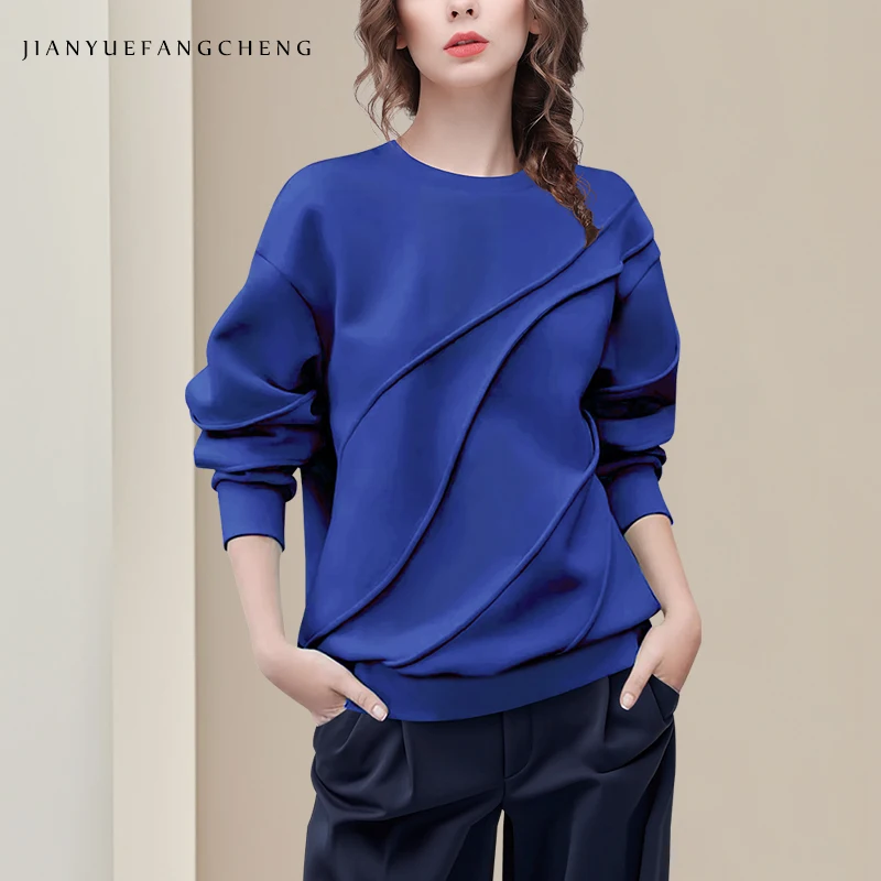 2024 Fall New Women Striped Knitted Top Sweater Long Sleeve Crew-neck Loose Casual Solid Color Cotton Sweatshirt Pullovers