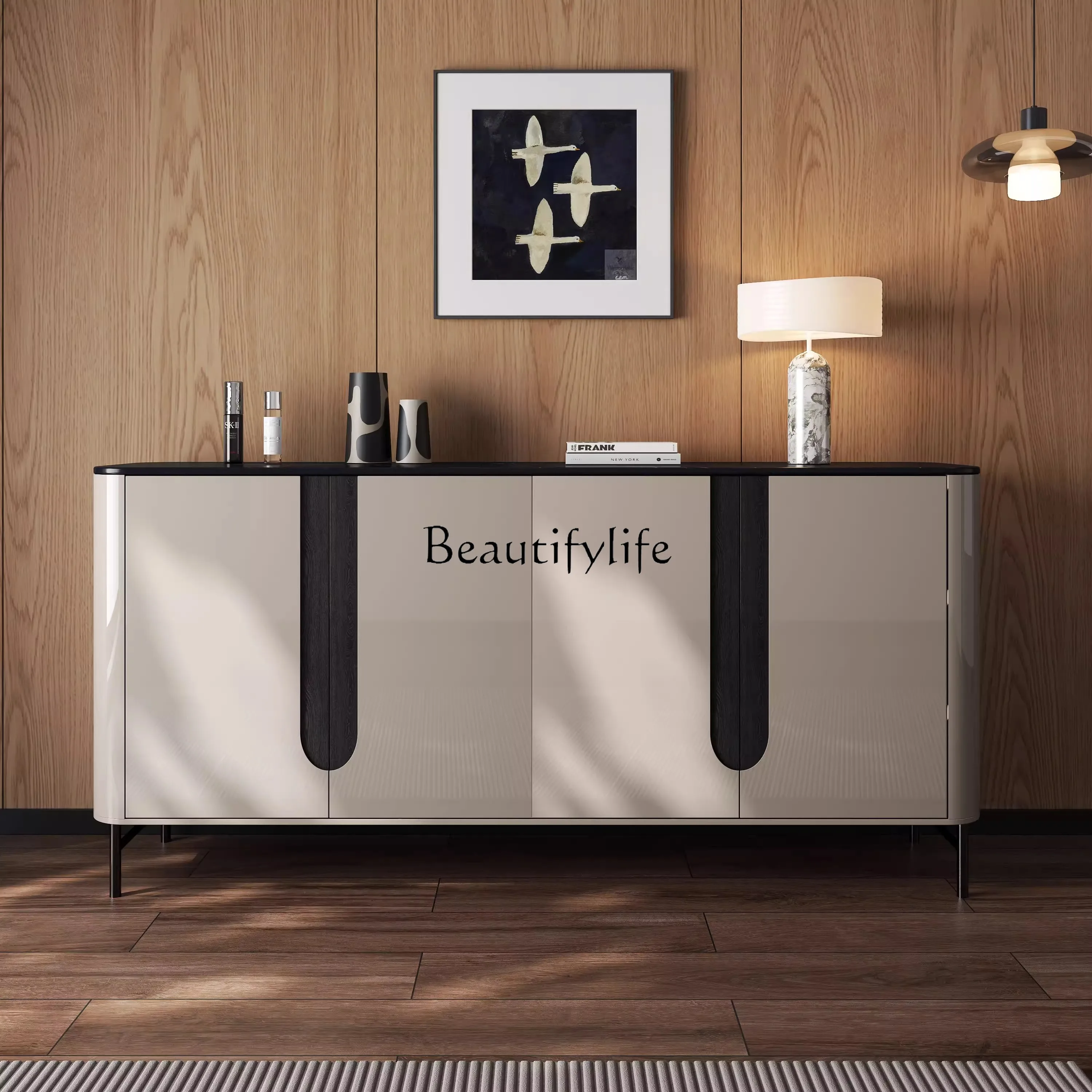 

Light luxury solid wood porch cabinet, simple locker in the living room and dining side
