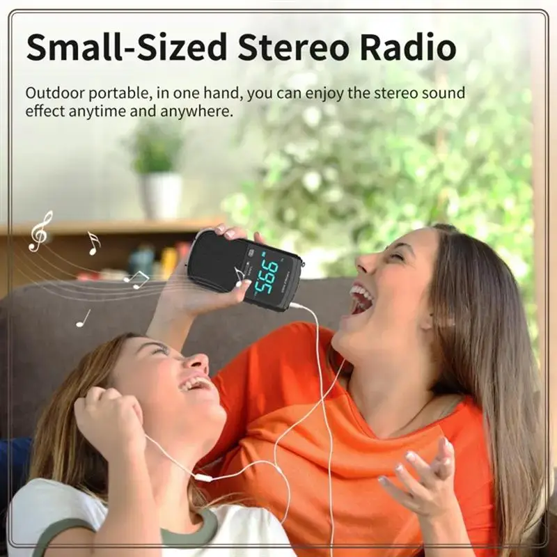 

Reliable-Outdoor Motion AM FM Personal Stereo Radio Rechargeable Mini FM Headphone Jack Clock Alarm Pocket Radio For Broadcast,O