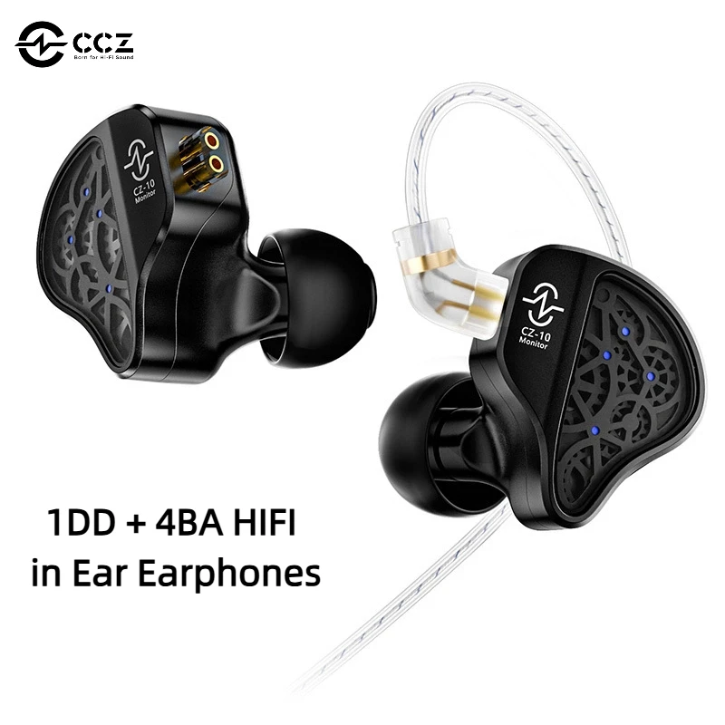CCZ CZ10 1DD & 4BA سماعات هجينة 10 مللي متر ثنائي المغناطيسي الدائرة PET ديناميكية سائق سماعات الرياضة الألعاب إلغاء الضوضاء سماعة