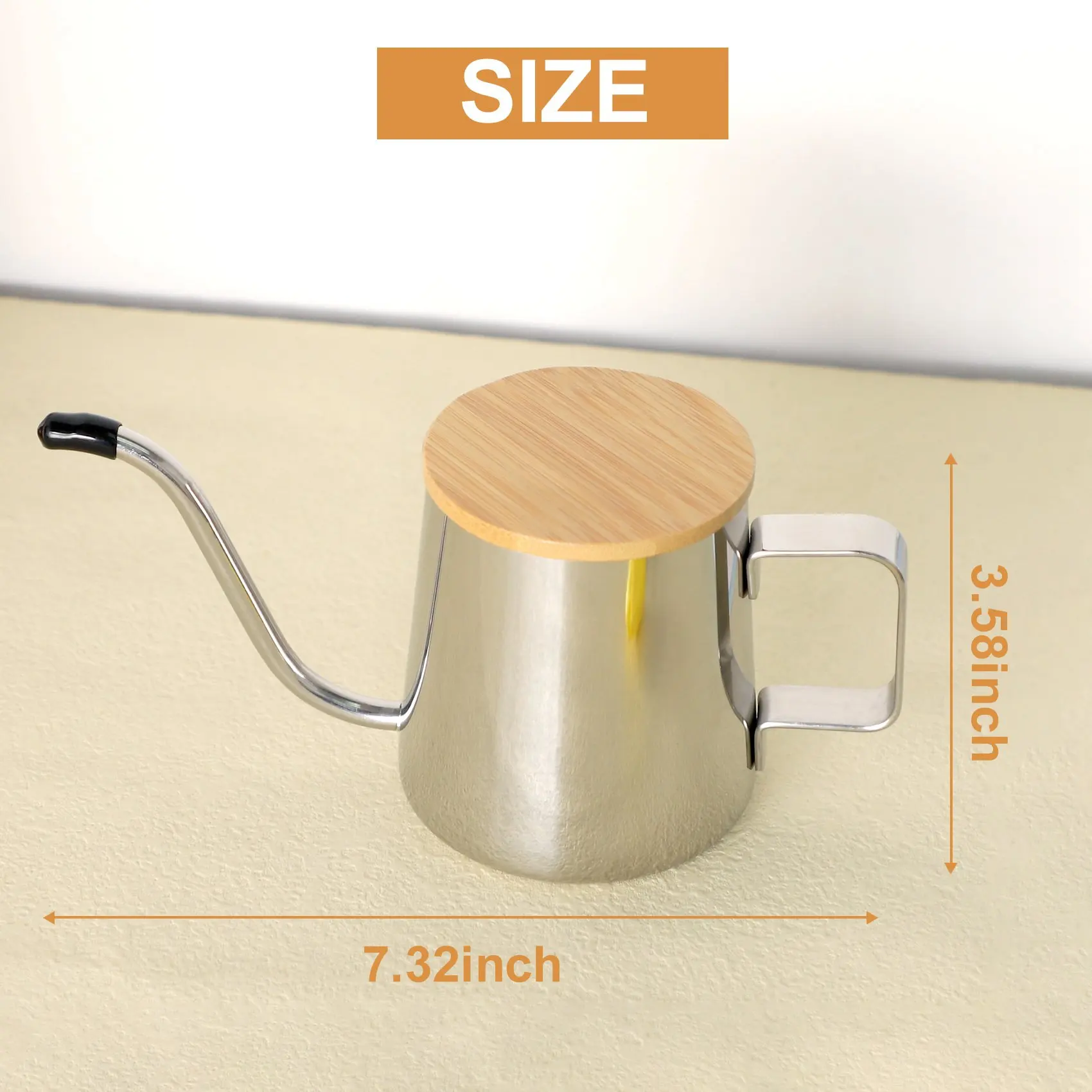 ABNL-cafetera de pico largo y estrecho de 350Ml, tetera con cuello de cisne, hervidor de goteo manual de acero inoxidable para verter sobre café y tetera con madera