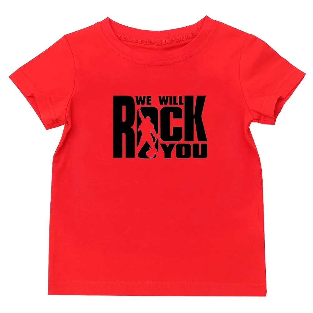 We Will Rock You Queen Print T shirt Kids Summer White Tops Children Fashion Casual T-shirt Rock Anthem Childrens Tshirt