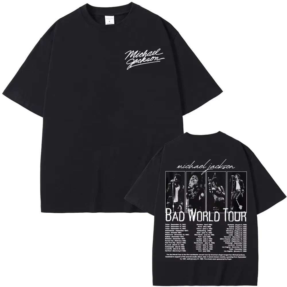 King of Pop Michael Jackson Bad World Tour T Shirt Men's Women Casual Cotton High Quality T-shirts Hip Hop 90s Vintage Tshirts.