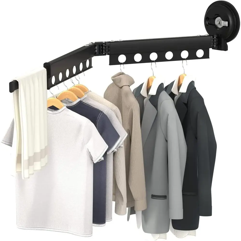 

Компактная портативная сушилка для одежды с присосками, настенная вешалка для внутреннего использования, гладкий черный дизайн