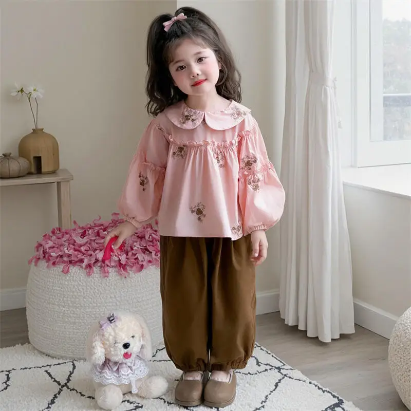 

Kawaii Girl Fashion Pullover Pants Set Student Spring and Autumn Casual Shirt Tops Long Pants 2-Piece Set Children's Clothing