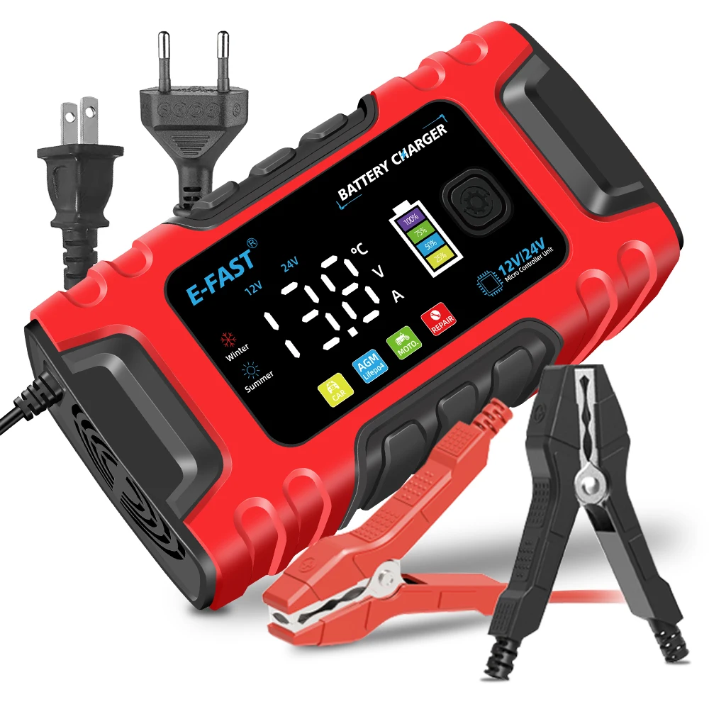 

24V5A\12V10A Battery Charger Fully Automatic Digital Display Flame Retardant Enclosure for Trucks Van Car Vehicles Motorcycle