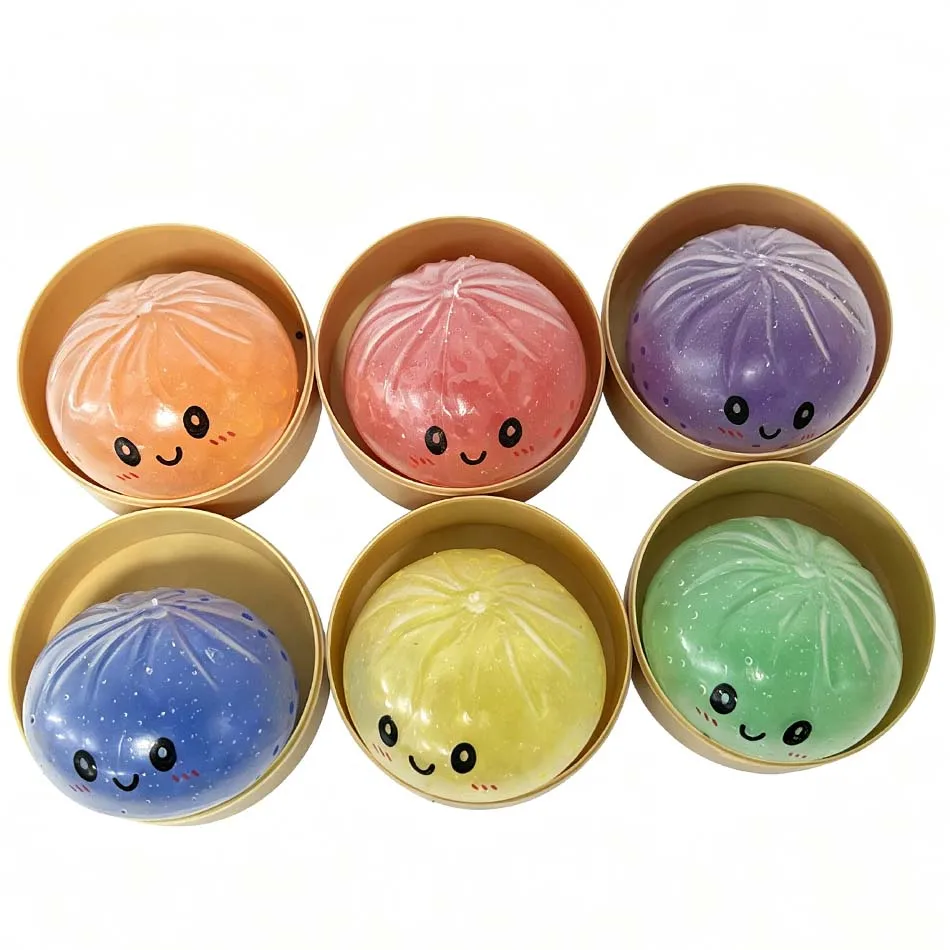 Colorful Dumpling Squishes Stress Balls Fidget Sensory Toys Simulation Food Squishies Bun with Steamer Squeeze Dough Ball Gifts
