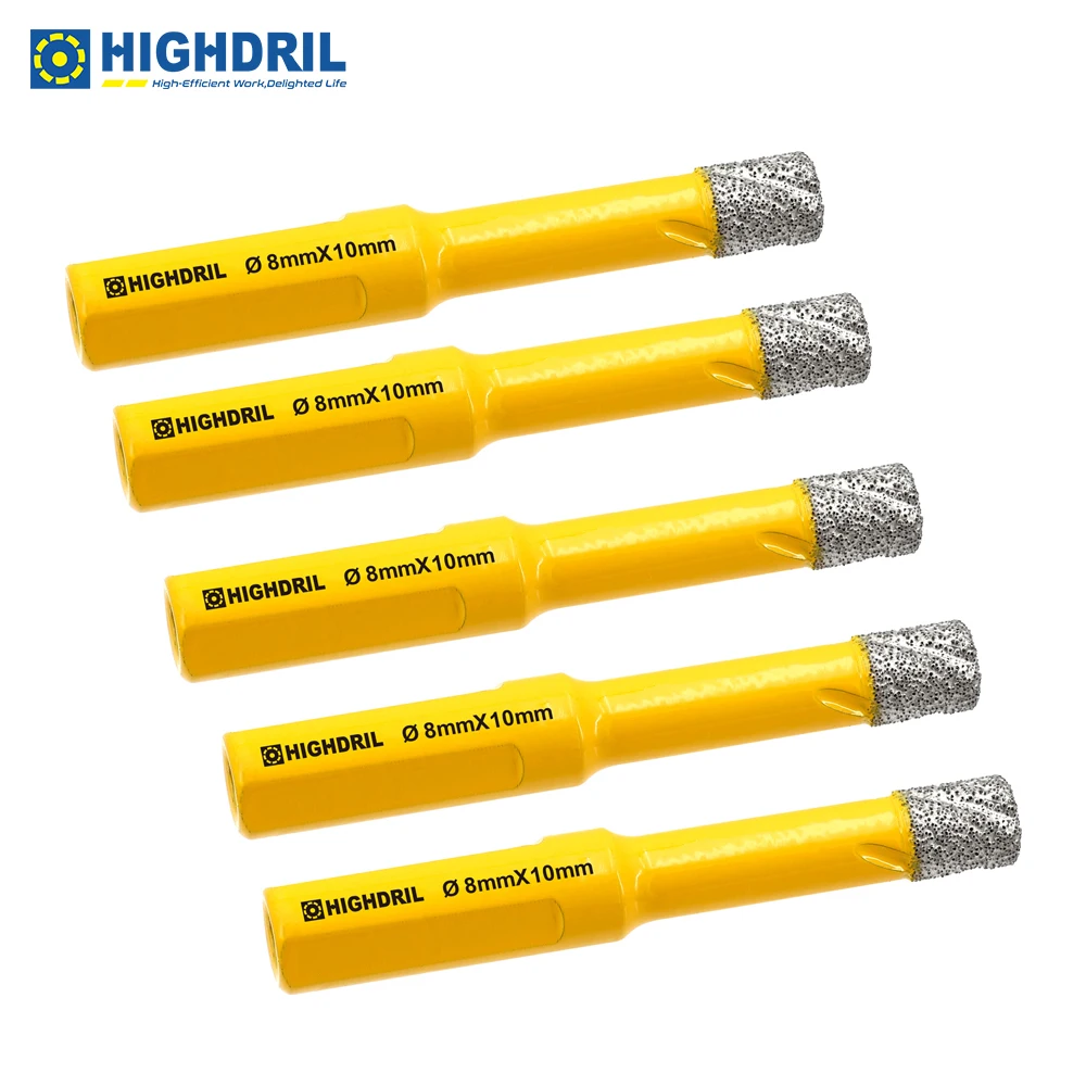 

HIGHDRIL 5pcs Diamond Drill Core Bits Dia6/8/10mm Triangle Shank Brazed Drilling Bit Marble Ceramic Concrete Hole Saw Opener