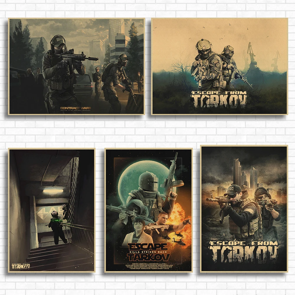 Video Game Escape From Tarkov Solider Kraft Paper Poster Wall Artwork Print Painting Home Modular Pictures Room Decor