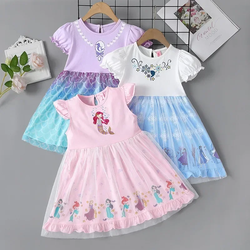 

2024 New Disney Summer Girls Dress Ariel Baby Clothes Kids Dresses Princess Party Costume For Children Outfits Clothing 2-8Y